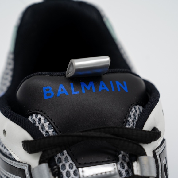 Balmain B East Low-Top Sneakers | Saks Fifth Avenue size 44 11 US  Balmain B-East White Black Blue Silver Sneakers Leather Mesh